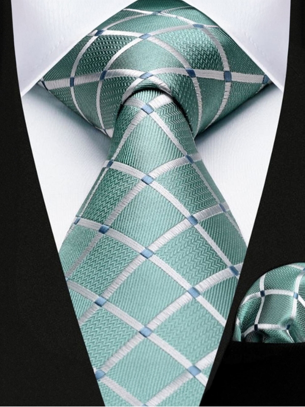 Cravatta e Pochette Tartan A6 - Verde Acqua