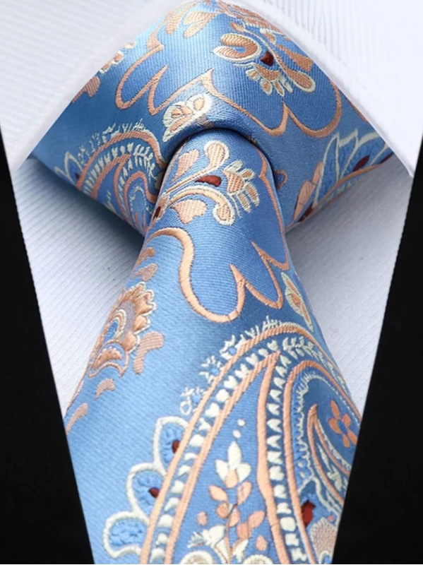 Cravatta e Pochette Paisley A1 - Azzurro
