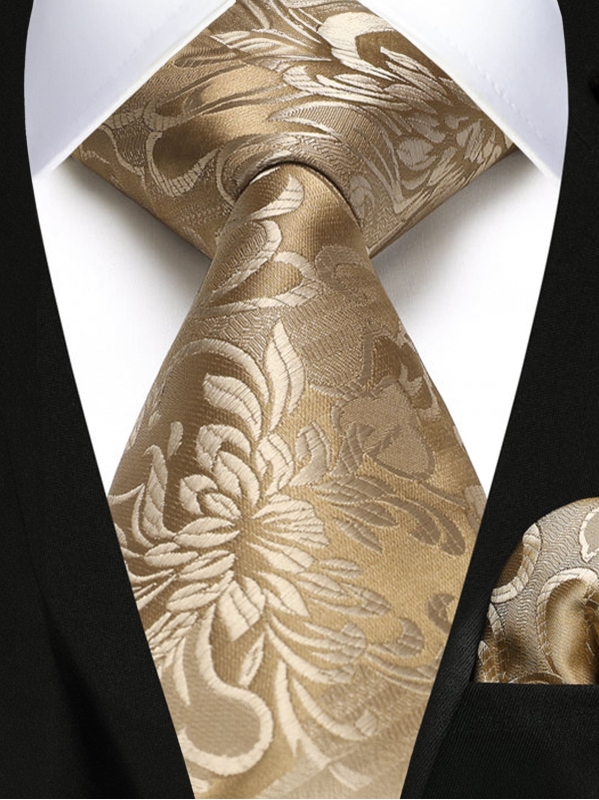 Cravatta e Pochette Floral 03B - Oro