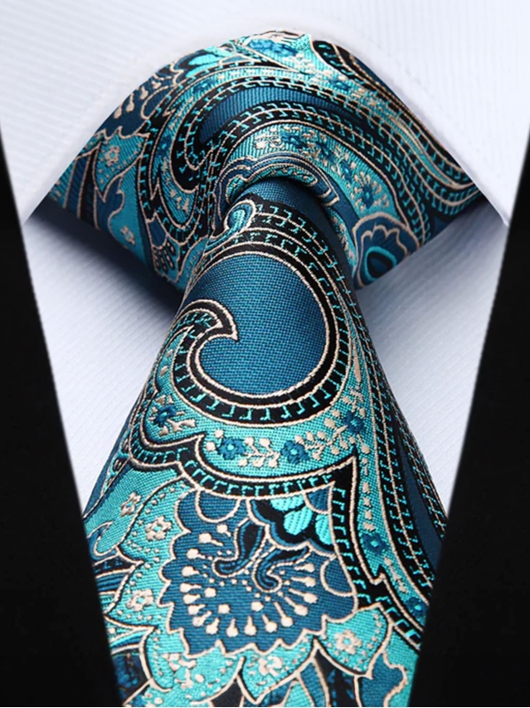 Cravatta e Pochette Paisley Floral A1 - Verde Acqua