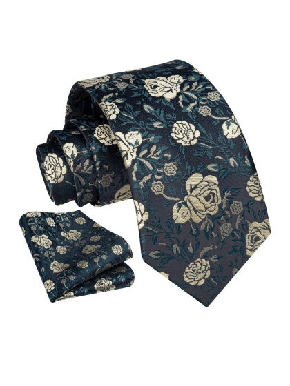 Cravatta e Pochette Dark Flower AQR