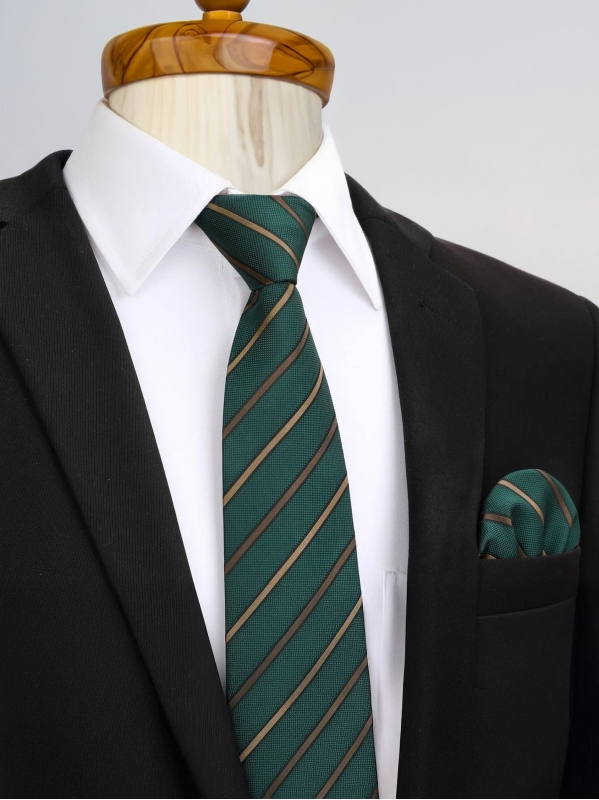 Cravatta e Pochette Stripe Q1V - Verde Bosco