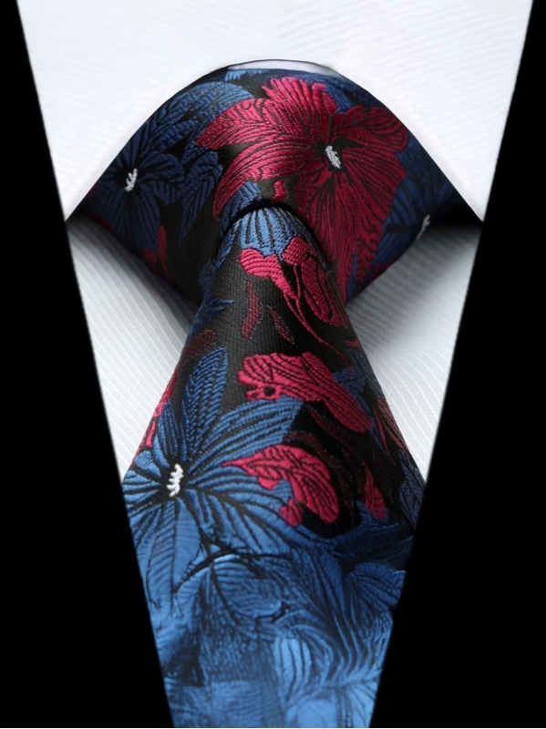 Cravatta e Pochette Floral 6UN - Blu Navy