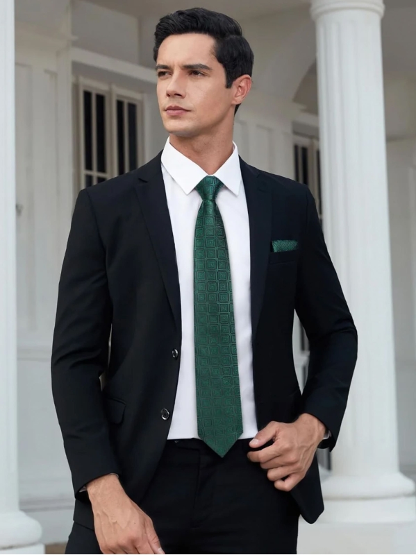 Cravatta e Pochette Geometric 737 - Verde Bosco