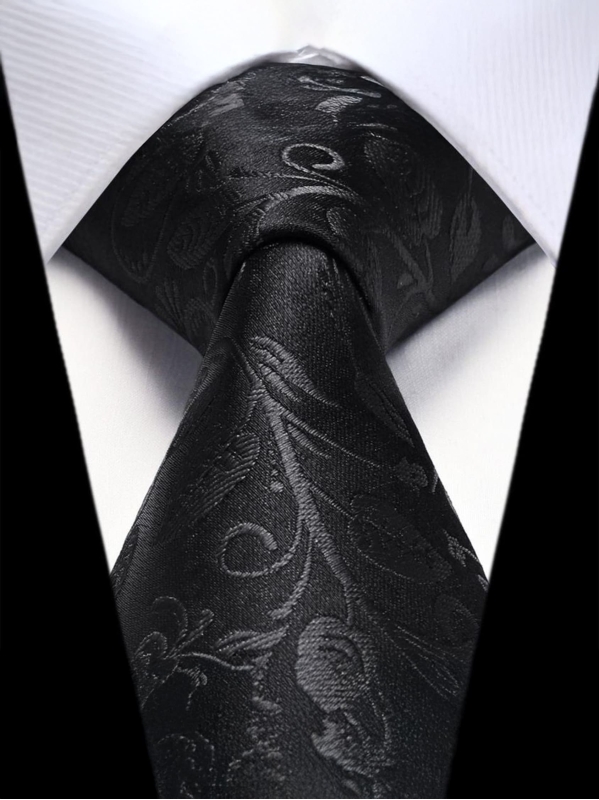 Cravatta e Pochette Floral 6T5 - Nero