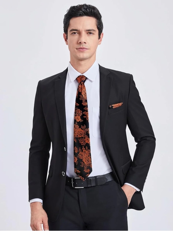 Cravatta e Pochette Floral 9QB - Nero