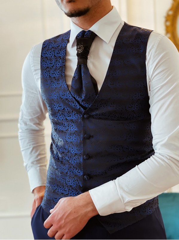 Gilet Montecarlo Damascato - Blu Navy