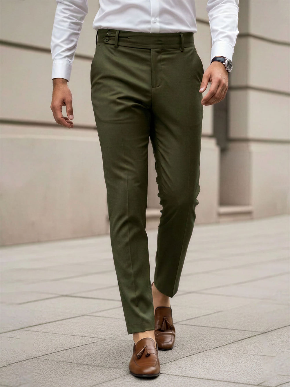 Pantalone Borsalino – pantaloni da cerimonia uomo verde militare Dea Fea