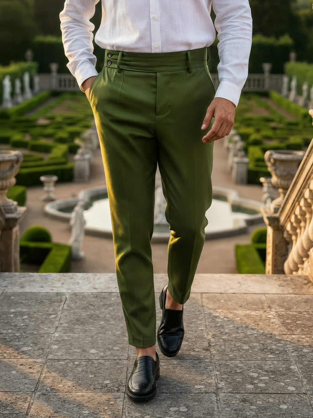 Pantalone Borsalino – pantaloni da cerimonia uomo verde oliva Dea Fea